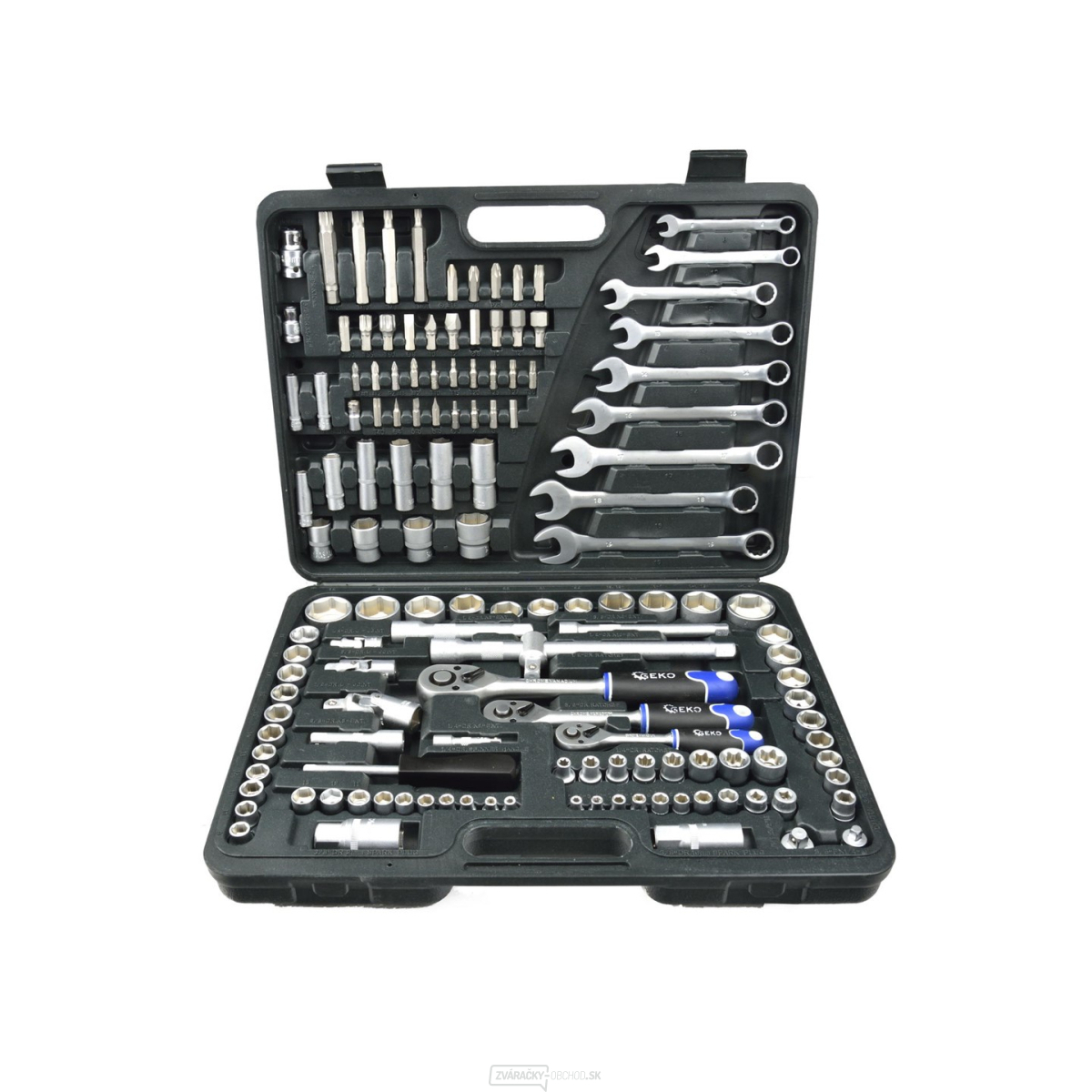 Gola sada GEKO 1/4", 3/8" a 1/2", s očkoplochými kľúčmi - 138 ks