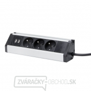 Solight predlžovací prívod, 3 zásuvky + 2X USB, 1,5m, 3 x 1mm2, hliník, rohový design Náhľad