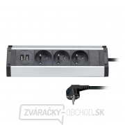 Solight predlžovací prívod, 3 zásuvky + 2X USB, 1,5m, 3 x 1mm2, hliník, rohový design gallery main image