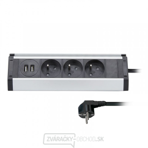 Solight predlžovací prívod, 3 zásuvky + 2X USB, 1,5m, 3 x 1mm2, hliník, rohový design