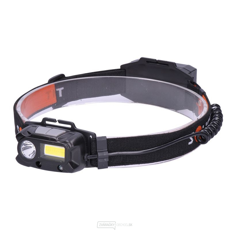 Solight LED čelové nabíjacie svietidlo, 3W + COB, 150 + 60lm, Li-ion