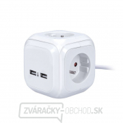 Solight predlžovací prívod - kocka, 4 zásuvky 230V + 2x USB max. 2400mm, kábel 2m gallery main image