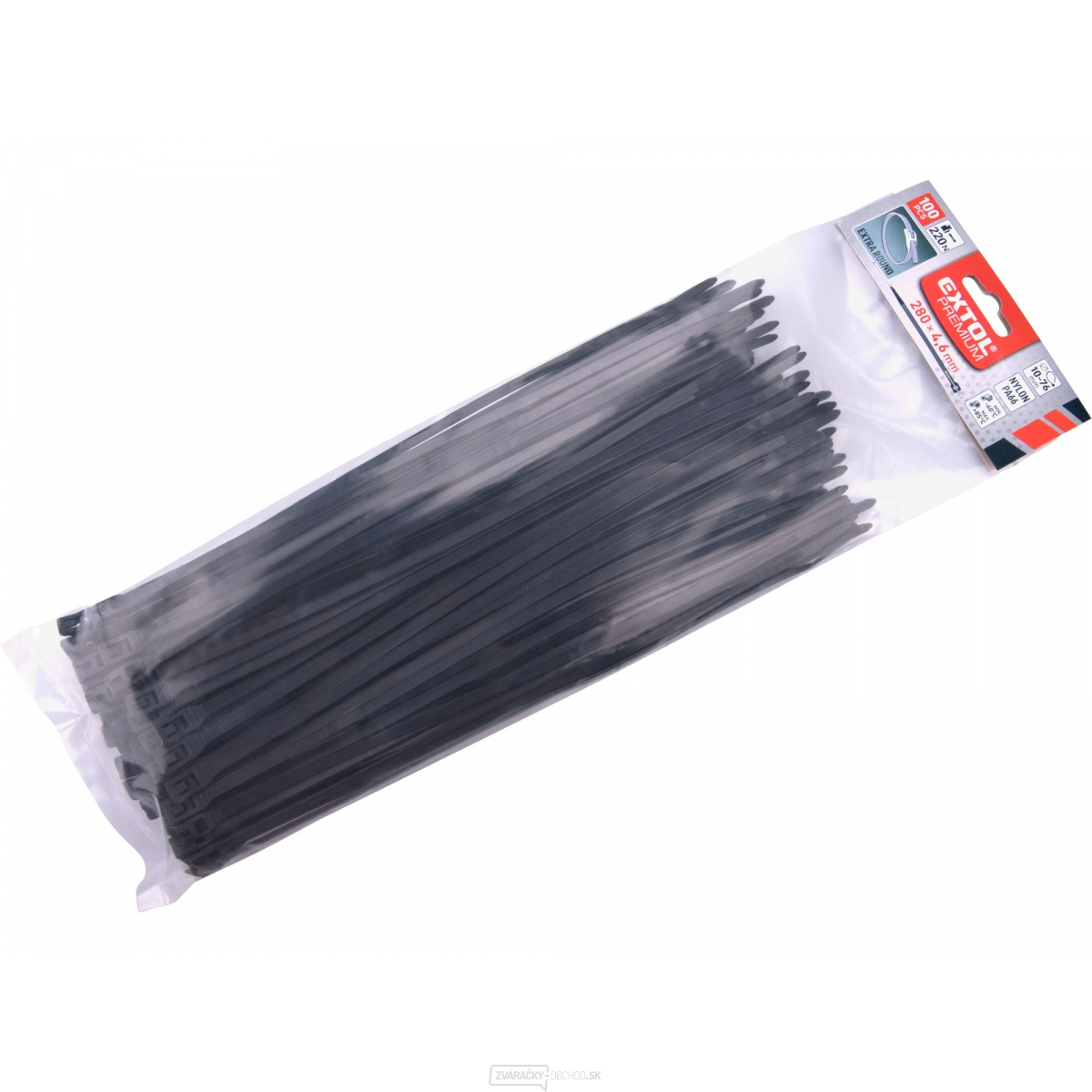 Pásky sťahovacie na káble EXTRA, čierne, 280x4,6mm, 100ks, nylon PA66