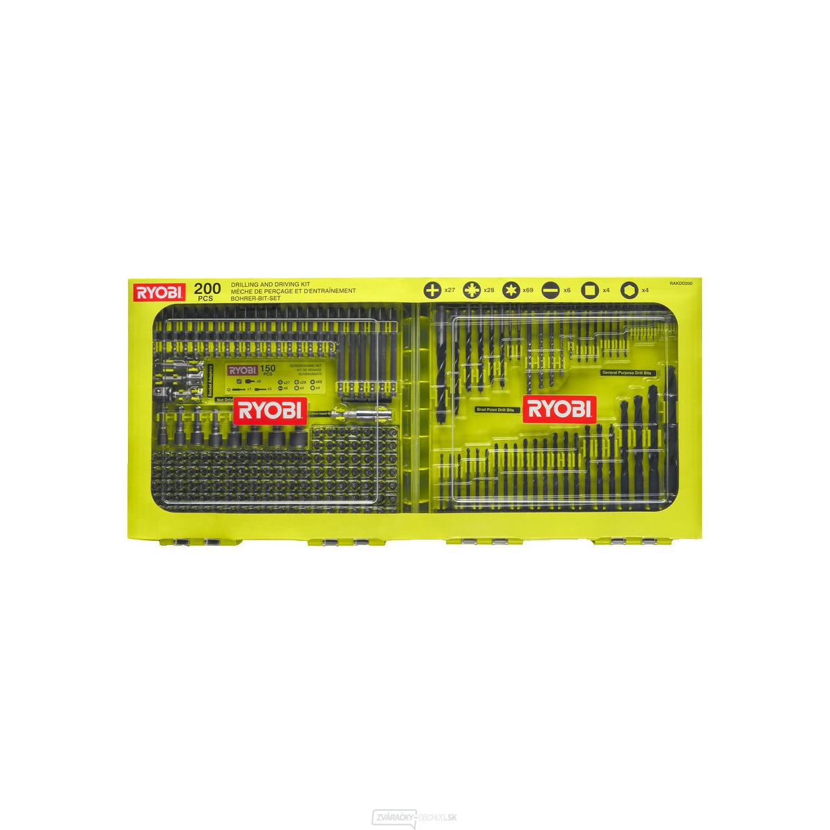 Ryobi RAKDD200 200 ks sada vrtákov a skrutkovacích bitov