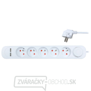 Solight predlžovací prívod, 5 zásuviek, USB 2.4A, biely, 3 x 1mm2, vypínač, 2m gallery main image