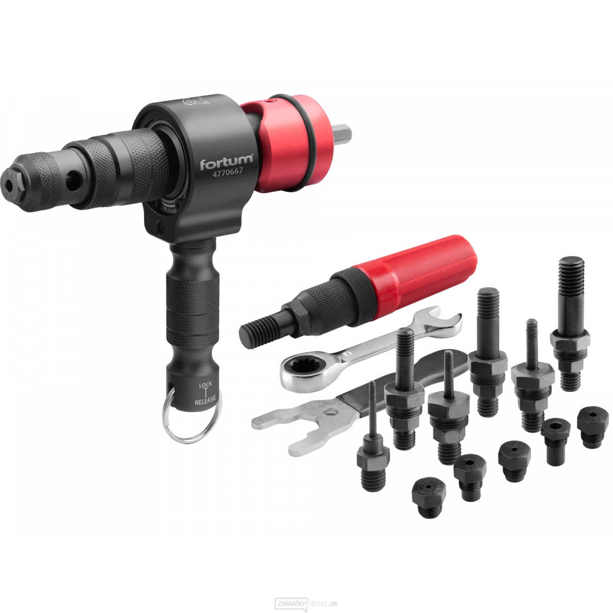 Nástavec nitovacie na vŕtačku T-COMBO, sada pre matice M3-M12 i trh. nity 2,4-6,4mm, CrMoV