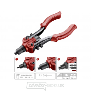 Kliešte nitovacie pákové COMBO, pre nit. matice M3-M10 a trhacie nity 2,4-6,4mm