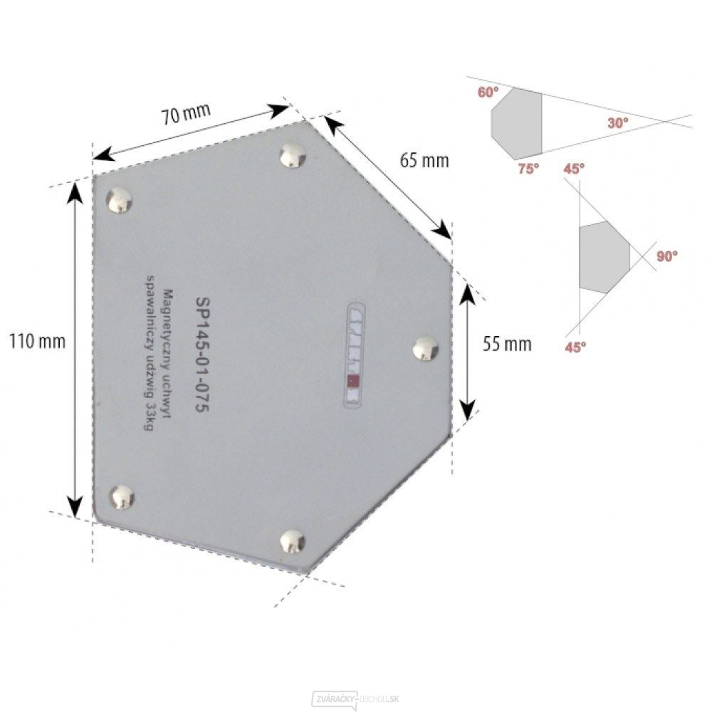 Uhlový magnet 33kg, 6-uholník