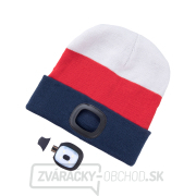 čiapka s čelovkou 4x45lm, USB nabíjanie, biela/červená/modrá, univerzálna veľkosť Náhľad