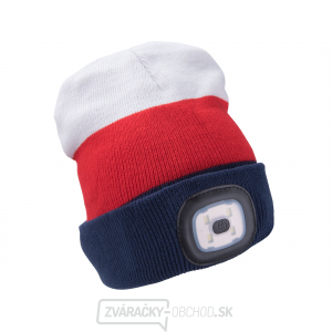 čiapka s čelovkou 4x45lm, USB nabíjanie, biela/červená/modrá, univerzálna veľkosť gallery main image