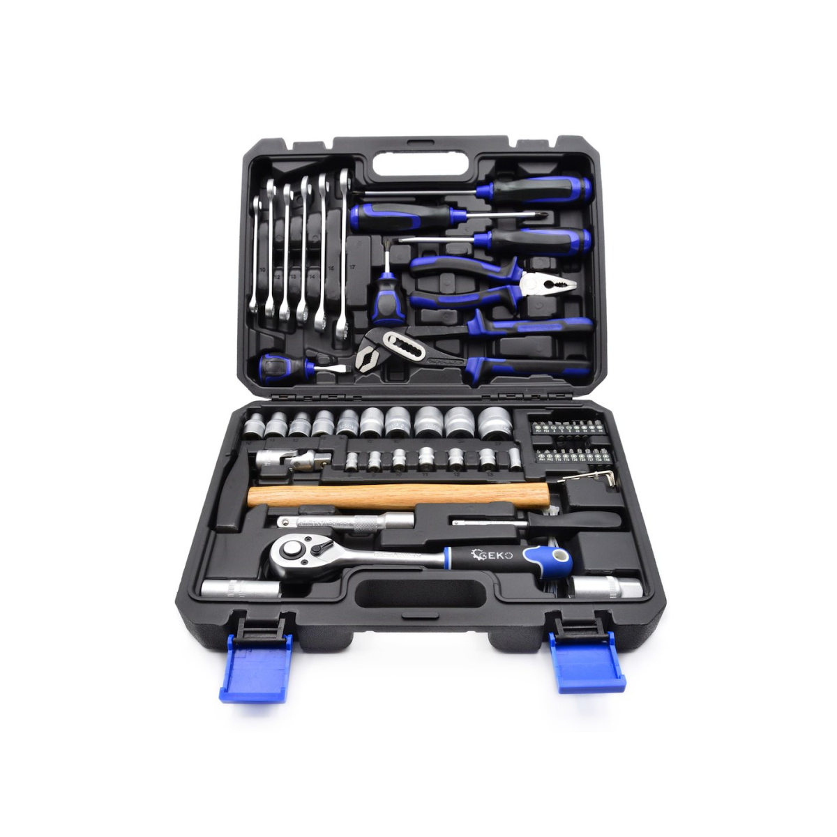 E-shop GEKO Sada náradia: gola sada 1/2", kladivo, kľúče, kliešte, skrutkovače, 66 dielov v kufri G10105