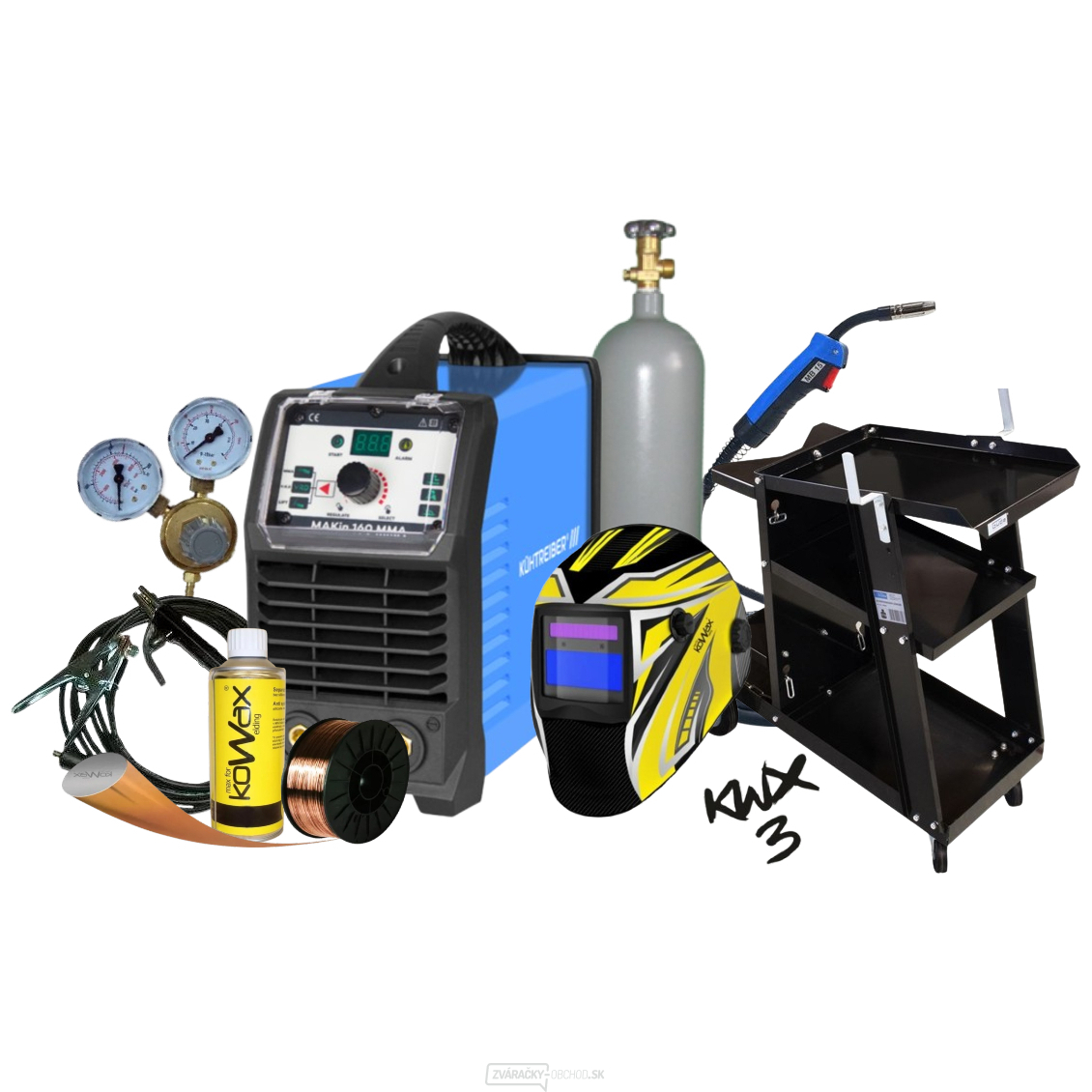 Invertor MAKIN 200 Multi MIG LCD PFC + Horák 4m + Kukla + plná fľaša + vozík + ventil + drôt + sep. sprej + káble