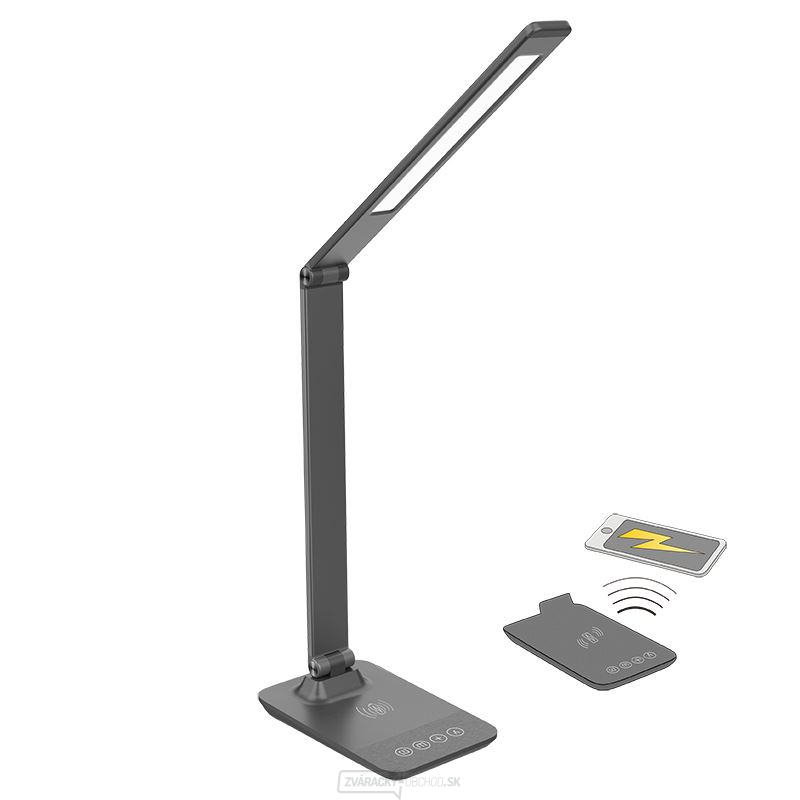 Solight LED stmievateľná lampička s bezdrôtovým nabíjaním, 10W, zmena chromatičnosti, šedá