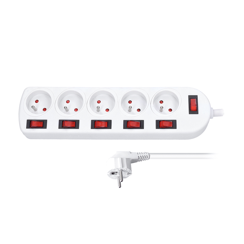 Solight predlžovací prívod, 5 zásuviek, biely, 6x vypínač, 2m