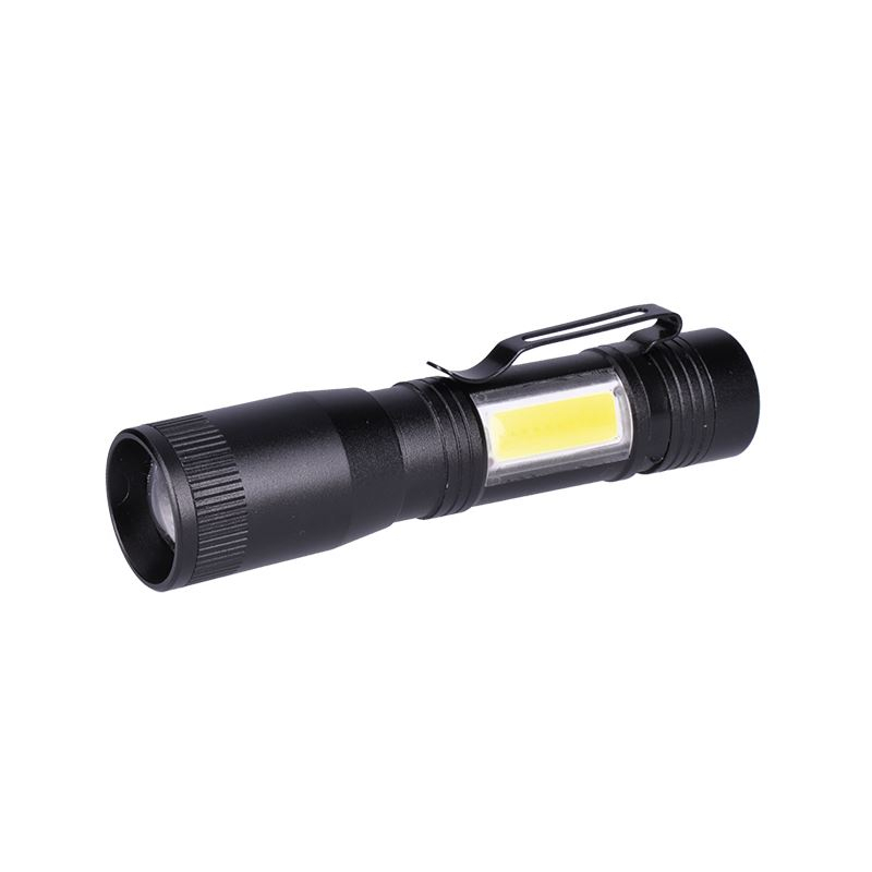 Solight LED kovová svietidlo 3W + COB, 150 + 60lm, AA, čierna