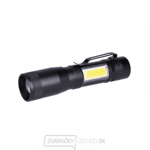 Solight LED kovová svietidlo 3W + COB, 150 + 60lm, AA, čierna