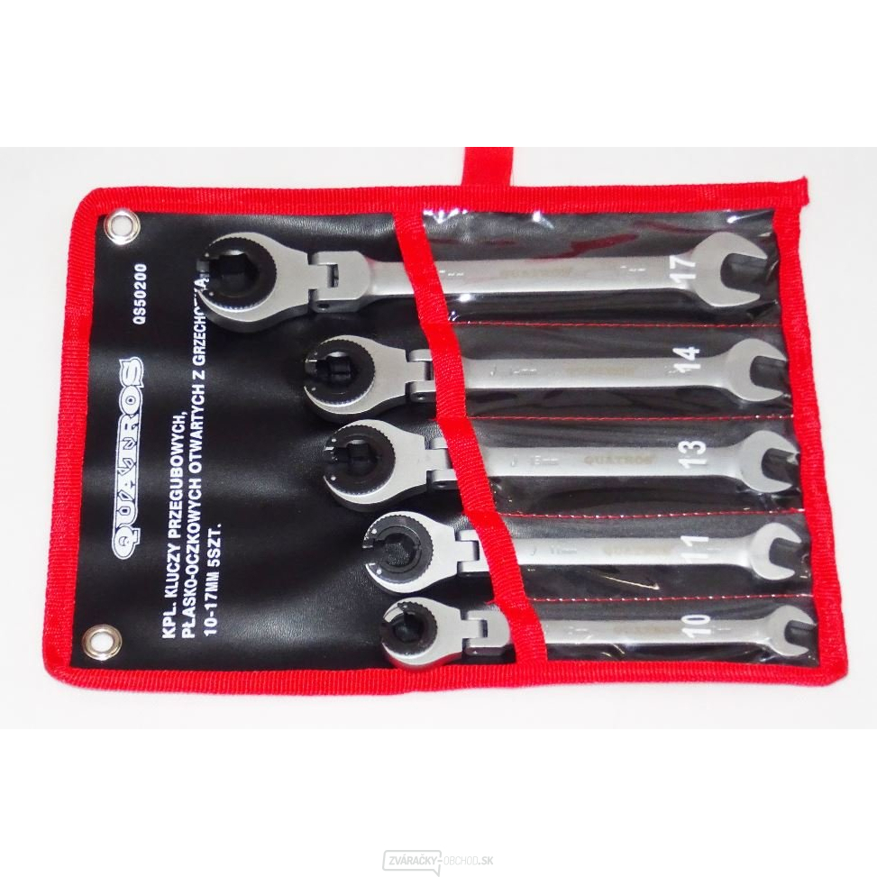 Očkoploché kĺbové kľúče s račňou na prevlečné matice, 10 - 17 mm, 5 ks - QUATROS QS50200