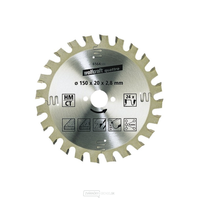 WOLFCRAFT - pílový kotúč 160×16mm Z24 - hrubé rezy