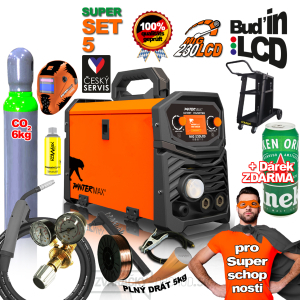 PANTERMAX MIG230LCD invertorová zváračka MIG/TIG/MMA + Kukla + Red Ventil + Drôt 5kg + plná Co2 Fľaša + Podvozok + Horá PANTERMAX MIG230LCD invertorová zváračka MIG/TIG/MMA + Kukla + Red Ventil + Drôt 5kg + plná Co2 Fľaša + Podvozok + Horá gallery main image