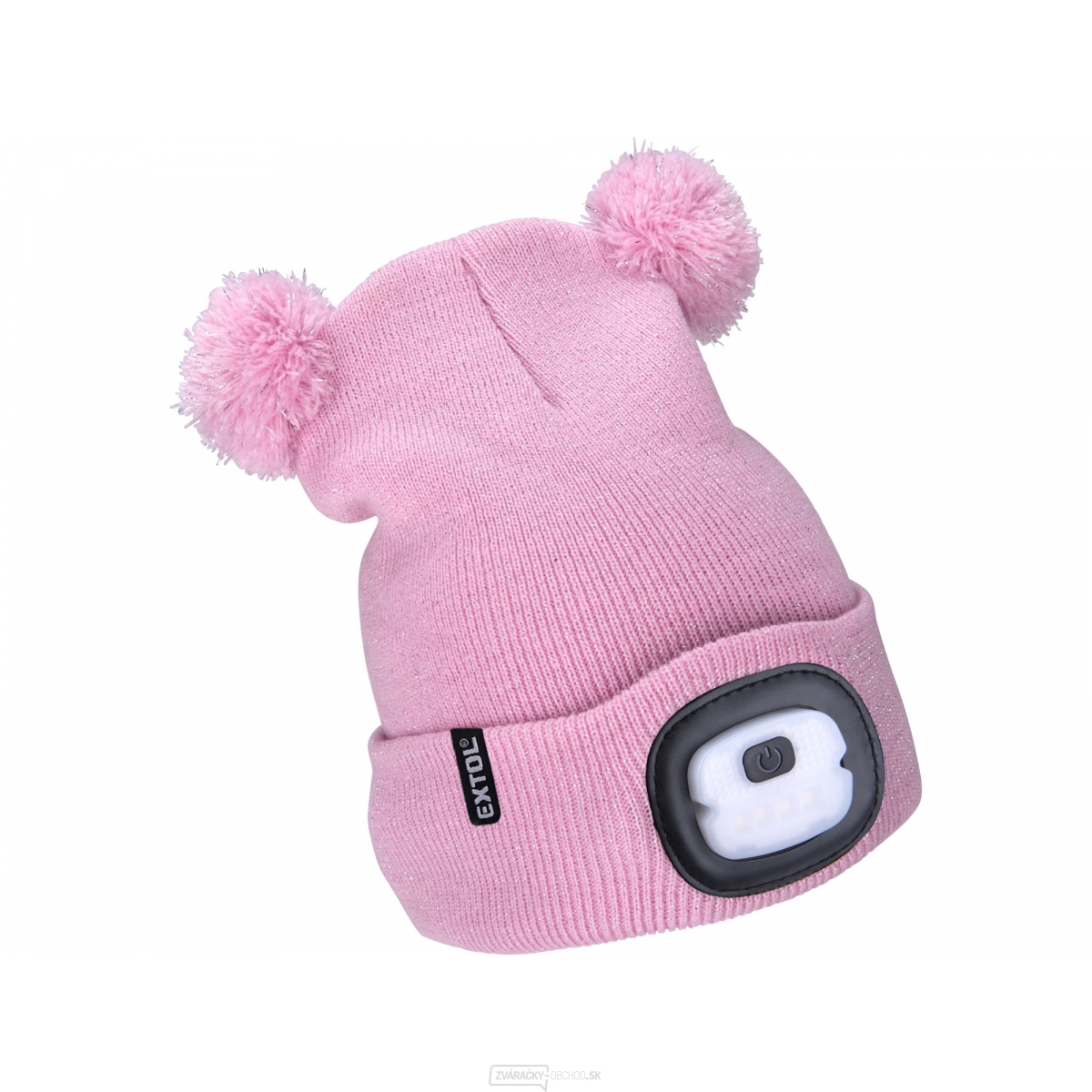 4x25lm čelovka s čelenkou, nabíjanie cez USB, ružová s trblietkami a bambuľkami, detská