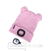 4x25lm čelovka s čelenkou, nabíjanie cez USB, ružová s trblietkami a bambuľkami, detská náhled