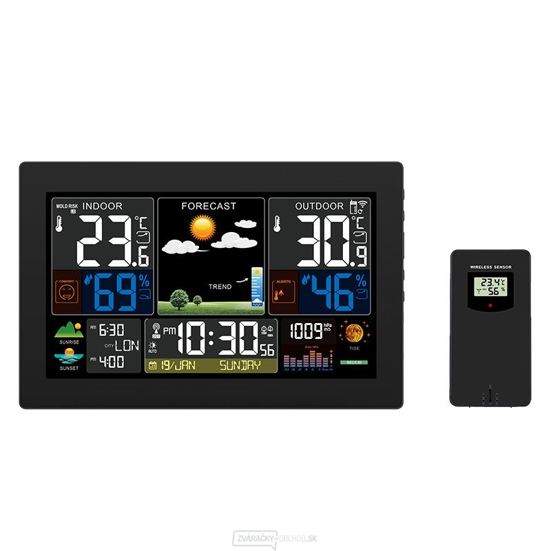 Meteostanica Solight, XL farebný LCD displej, teplota, vlhkosť, tlak, RCC, čierna