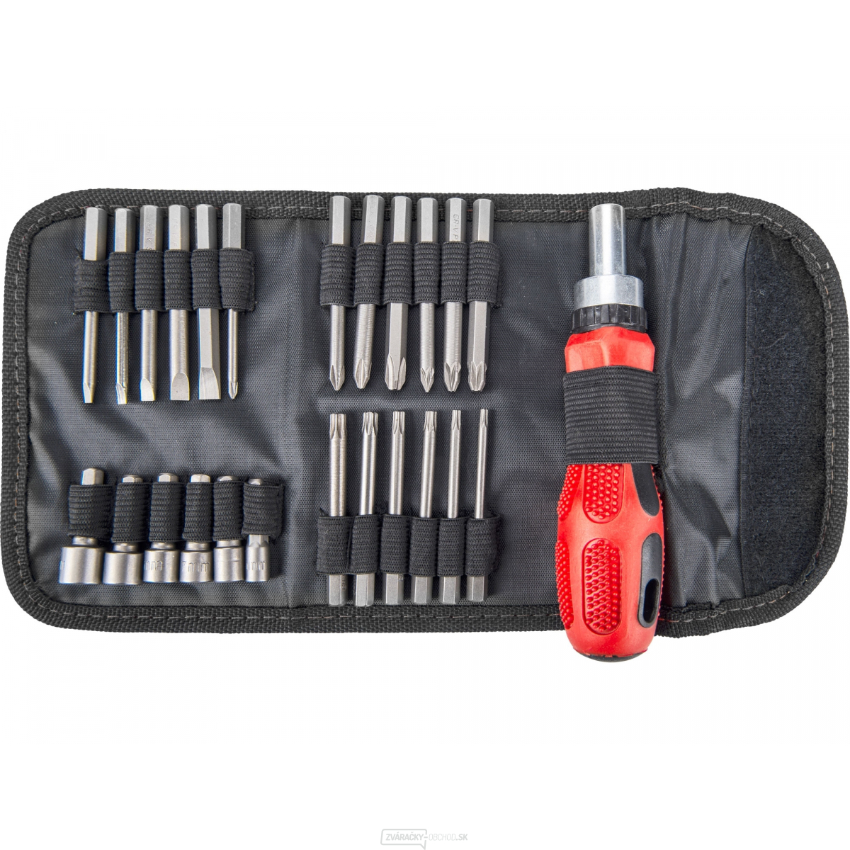 Skrutkovač s račňou a hrotmi, sada 25 kusov