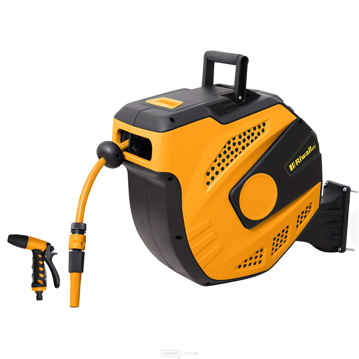 Riwall PRO RWHR 27 SET samonavíjací bubon so záhradnou hadicou 27 ma príslušenstvom