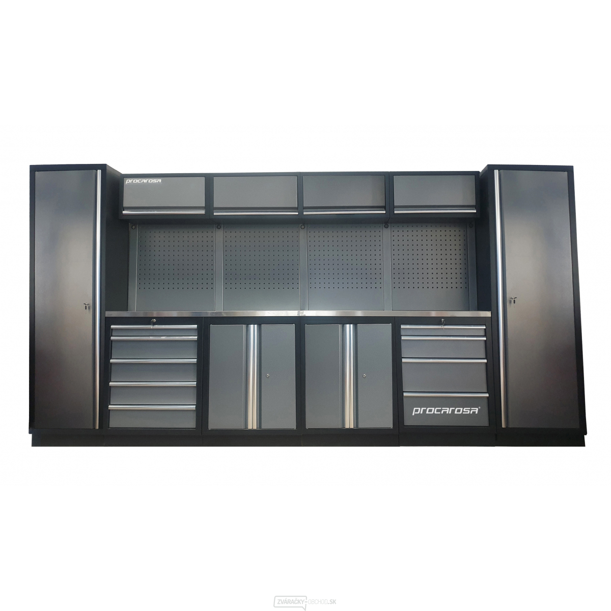 Zostava dielenského nábytku Procarosa PROFESSIONAL L-3 Pracovná doska: nerezová, Hmotnosť: 375,3 kg