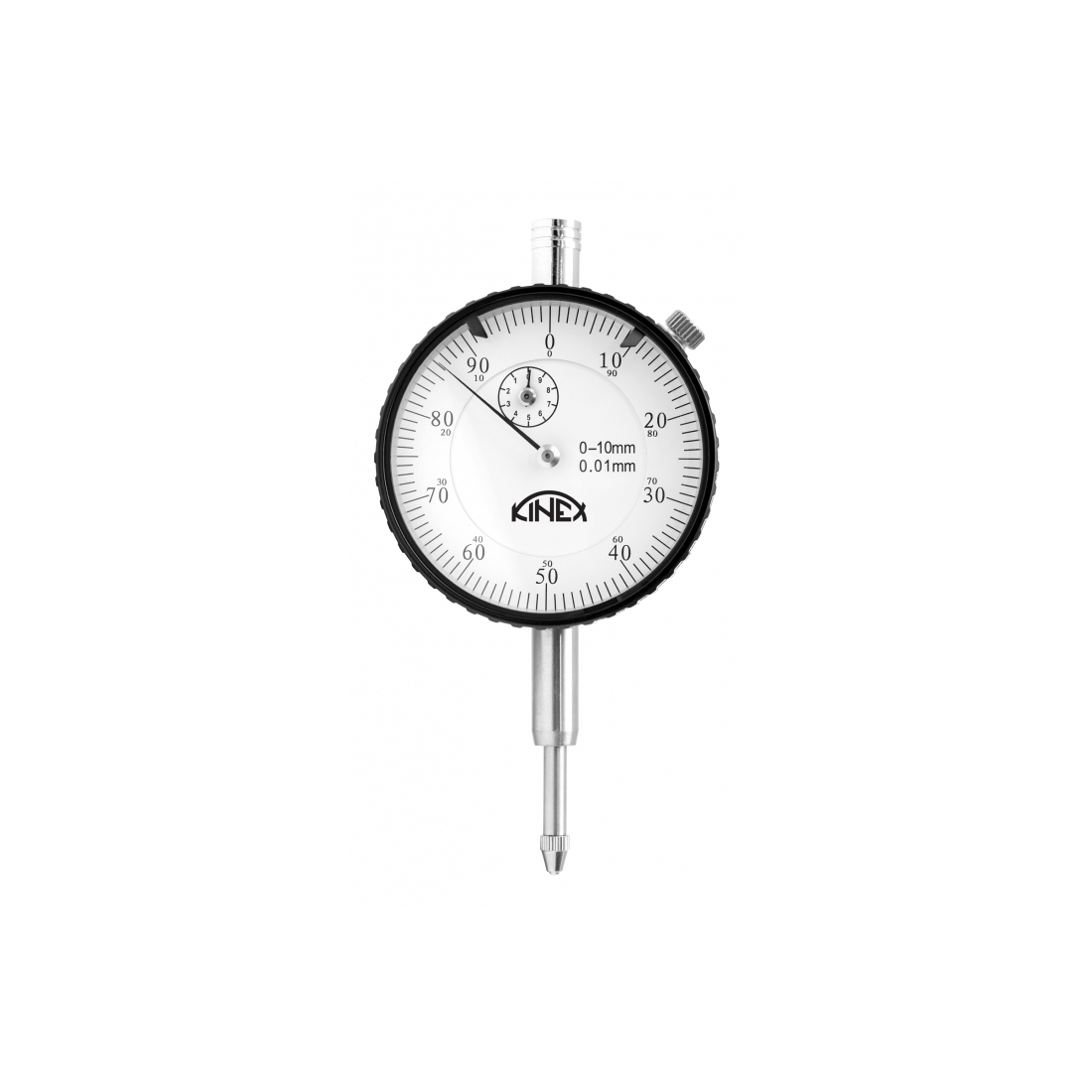 Úchylkomer číselníkový KINEX 0-10 mm/60 mm/0,01 mm - s uchytením, ČSN 25 1820