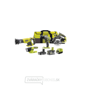 Súprava akumulátorov Ryobi R18CK4-252S 18 V (R18DD3 + R18T-0 + RRS1801M + R18CSP + 1 x 5,0 Ah + 1 x 2 Ah akumulátor + nabíjačka)