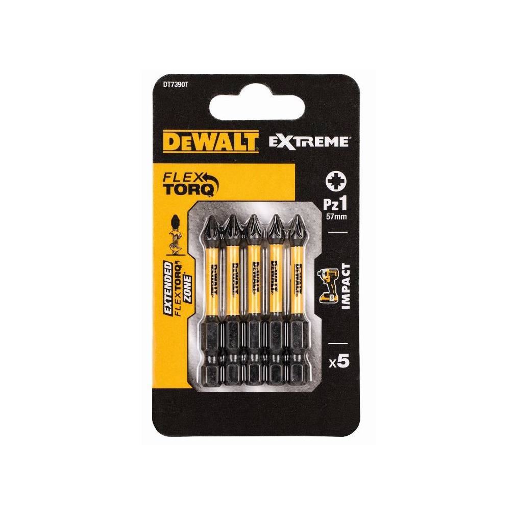 DEWALT BITY PZ1 x 5 KS 57MM IMPACT TORSION EXTREME PRE RÁZOVÉ UŤAHOVÁKY DT7390T