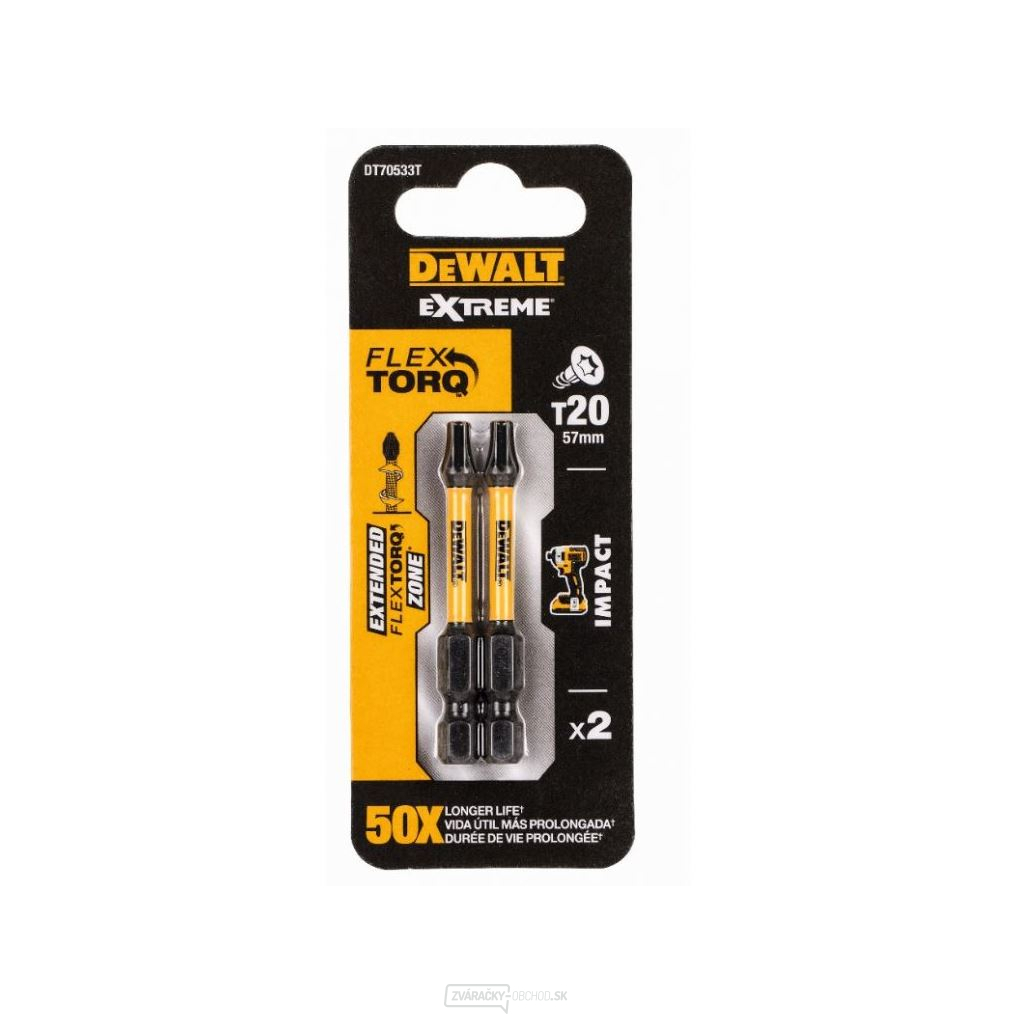 DEWALT 2X TORZNÝ SKRUTKOVÝ BIT 57MM T20 EXTREME DT70533T