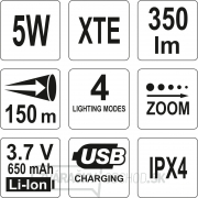 Svietidlo LED XT-E CREE 5W USB, 350 lm, Li-ion Náhľad