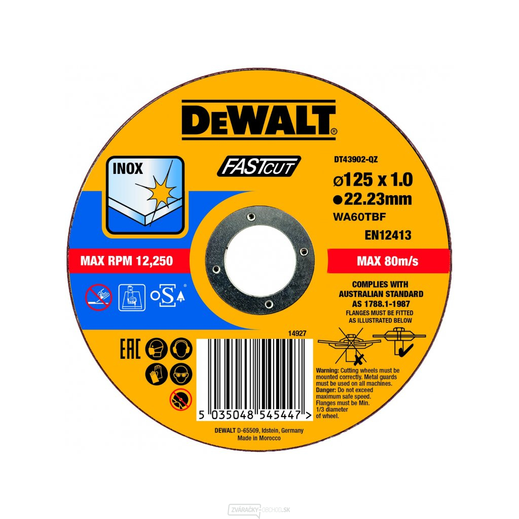 Dewalt rezný kotúč 125x22.3x1mm FASTCUT pre uhlovú brúsku na nerez