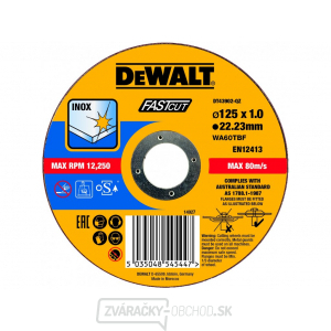 Dewalt rezný kotúč 125x22.3x1mm FASTCUT pre uhlovú brúsku na nerez Dewalt rezný kotúč 125x22.3x1mm FASTCUT pre uhlovú brúsku na nerez gallery main image