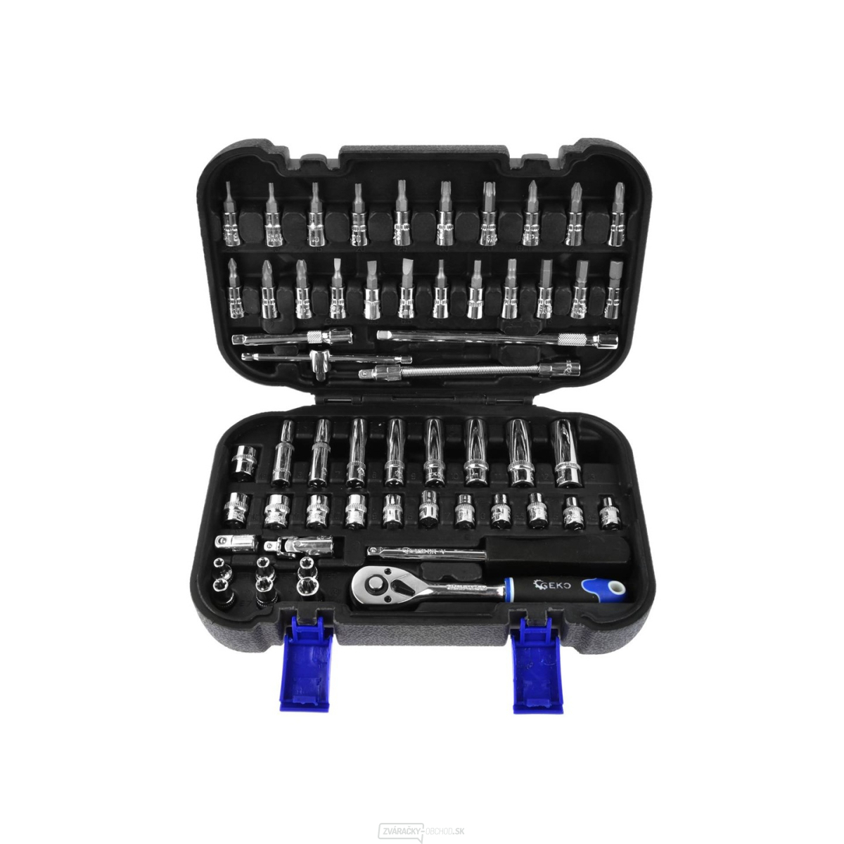 Gola sada Geko G10153 1/4", račňa, hlavica a bity - 56 ks