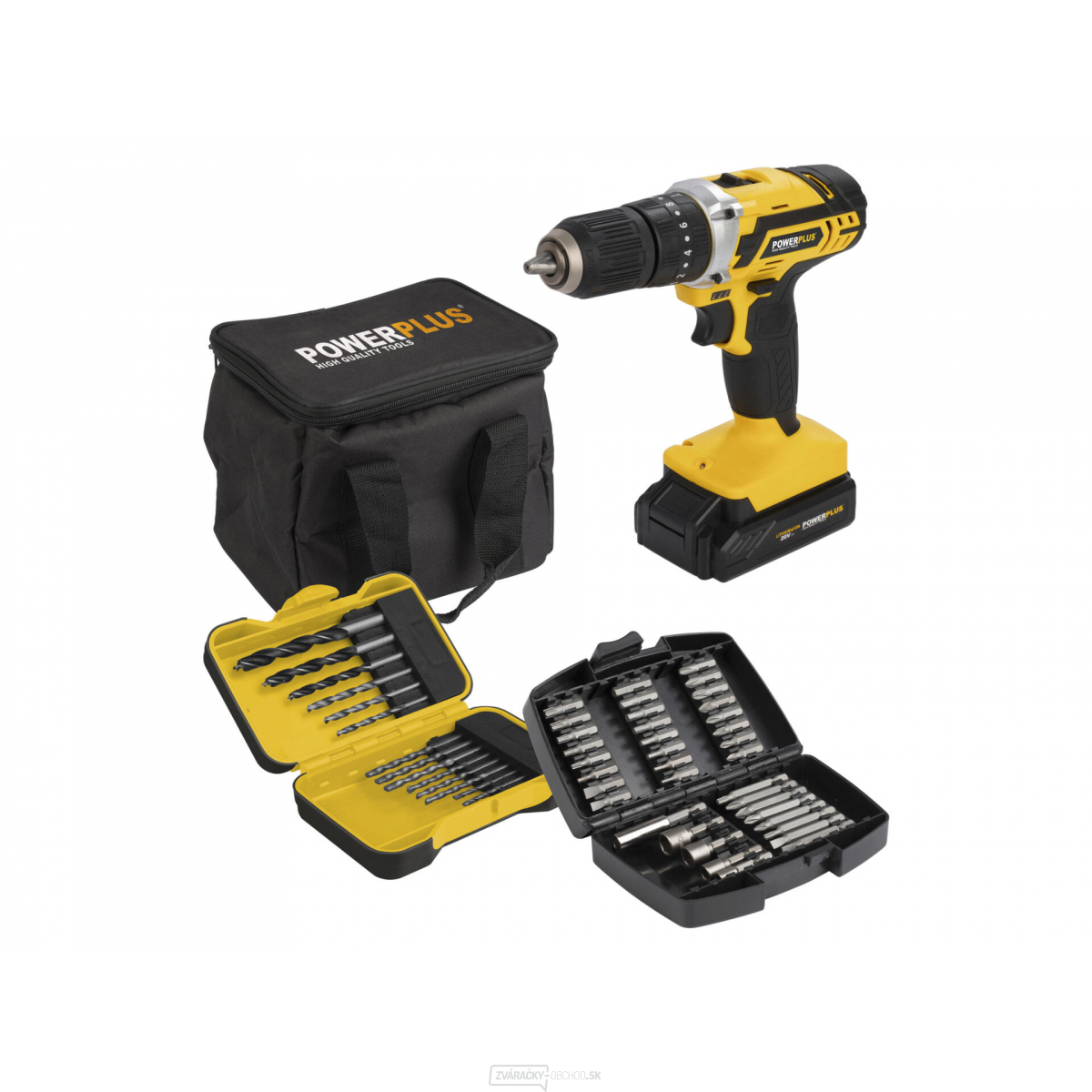 POWERPLUS POWX00840 - Aku príklepový skrutkovač/vŕtačka 20V LI-ION 2BAT plus 53ks prísl.
