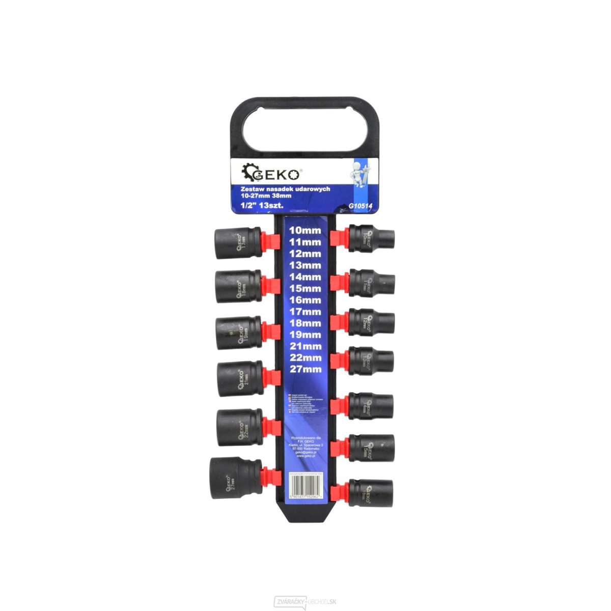 GEKO Sada 13 nástrčných rázových hlavíc 1/2" 10-27mm 38mm