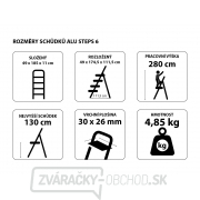 SIXTOL Schodíky hliníkové skladacie ALU STEPS 6, 6 stupňov, najvyšší schodík 130 cm, nosnosť 120 kg Náhľad