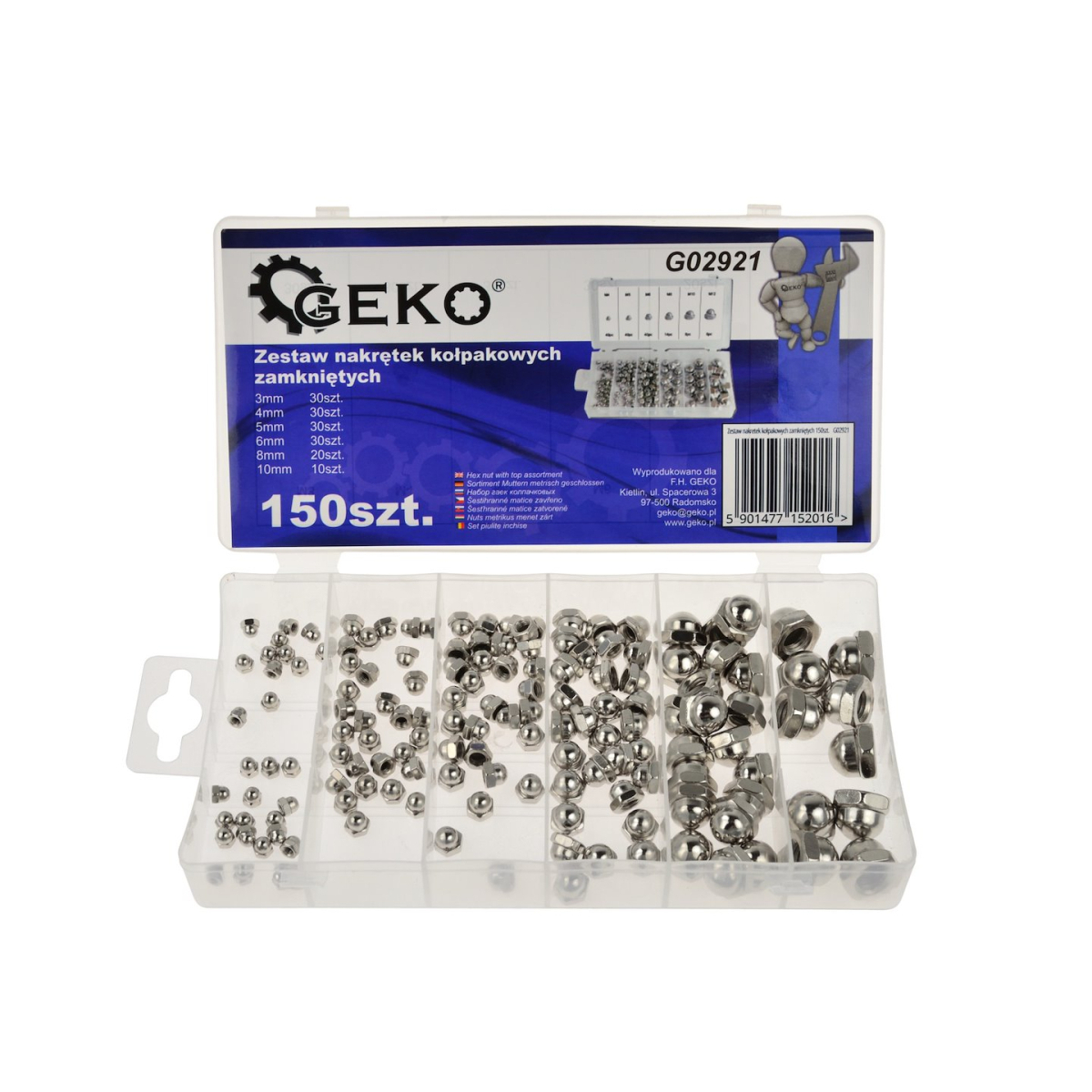 GEKO Matica s pologuľovou uzavretou hlavou, M3 - M10 sada 150ks G02921