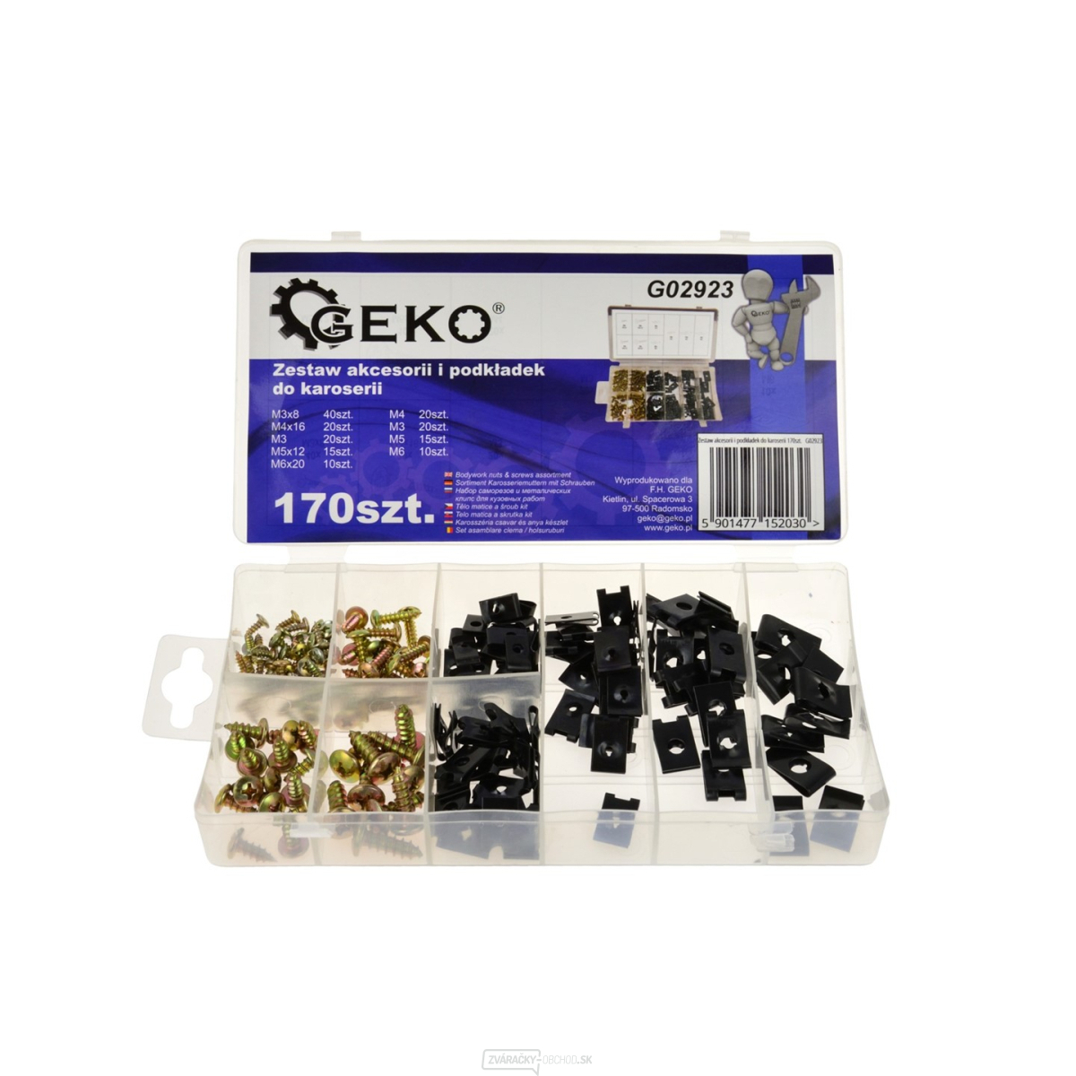 GEKO Samorezné skrutky a pružné matice pre karosérie, rôzne rozmery - 170ks