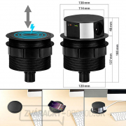 Solight 3z + USB A + C + Wireless 10W výsuvný blok zásuviek, kruhový tvar, predlžovací prívod 2m, 3 x 1,5mm2 Náhľad