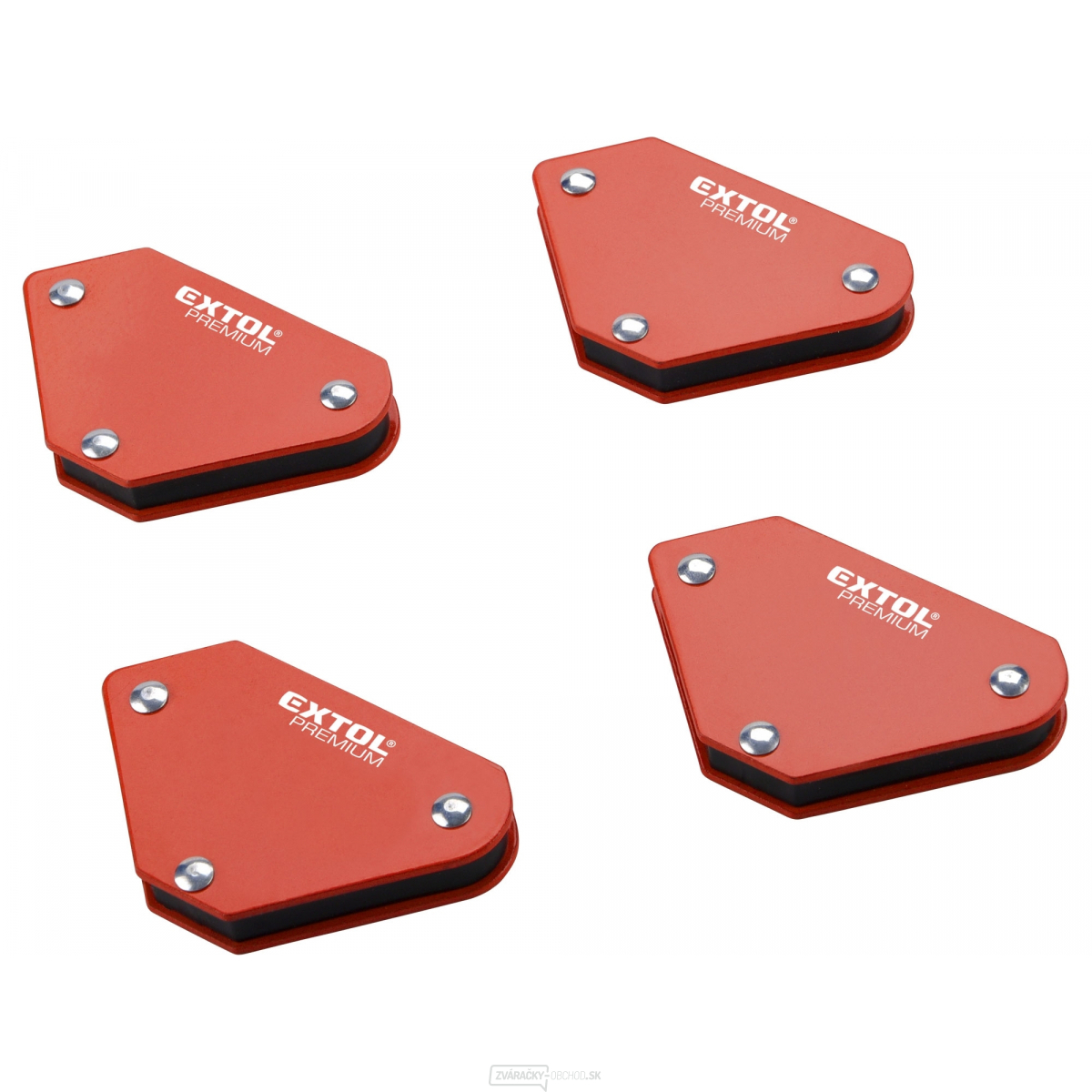 Magnetický zvárací štvorhran, sada 4 ks, 45°-90°-135°, nosnosť do 4 kg