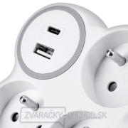 Solight rozbočka, 3x 16A, USB nabíjačka A+C, biela-sivá náhled