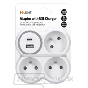 Solight rozbočka, 3x 16A, USB nabíjačka A+C, biela-sivá náhled