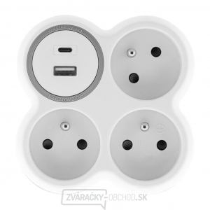 Solight rozbočka, 3x 16A, USB nabíjačka A+C, biela-sivá gallery main image