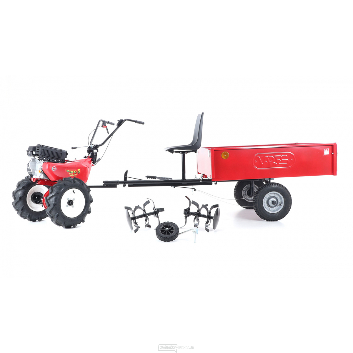 Kultivátor Eurosystems EVO 2+1 2 B&S CR 950 s diferenciálom 2x šípové kolesá 5x10 s vozíkom EURO5 B - SET4 