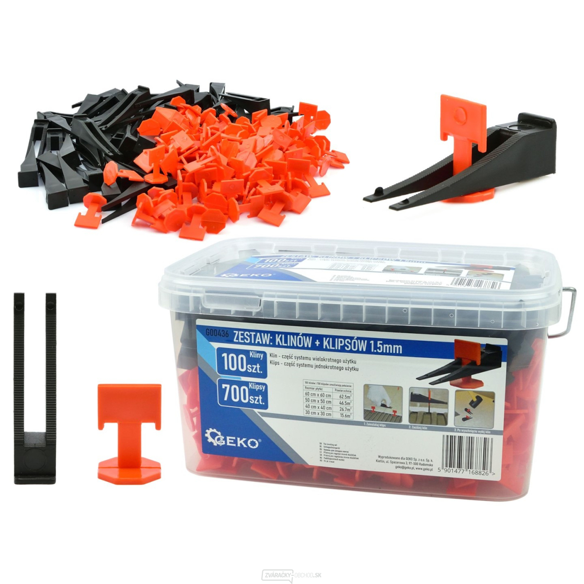GEKO Vyrovnávací systém na obklady a dlažbu 100 klinov + 700 spôn 1,5 mm