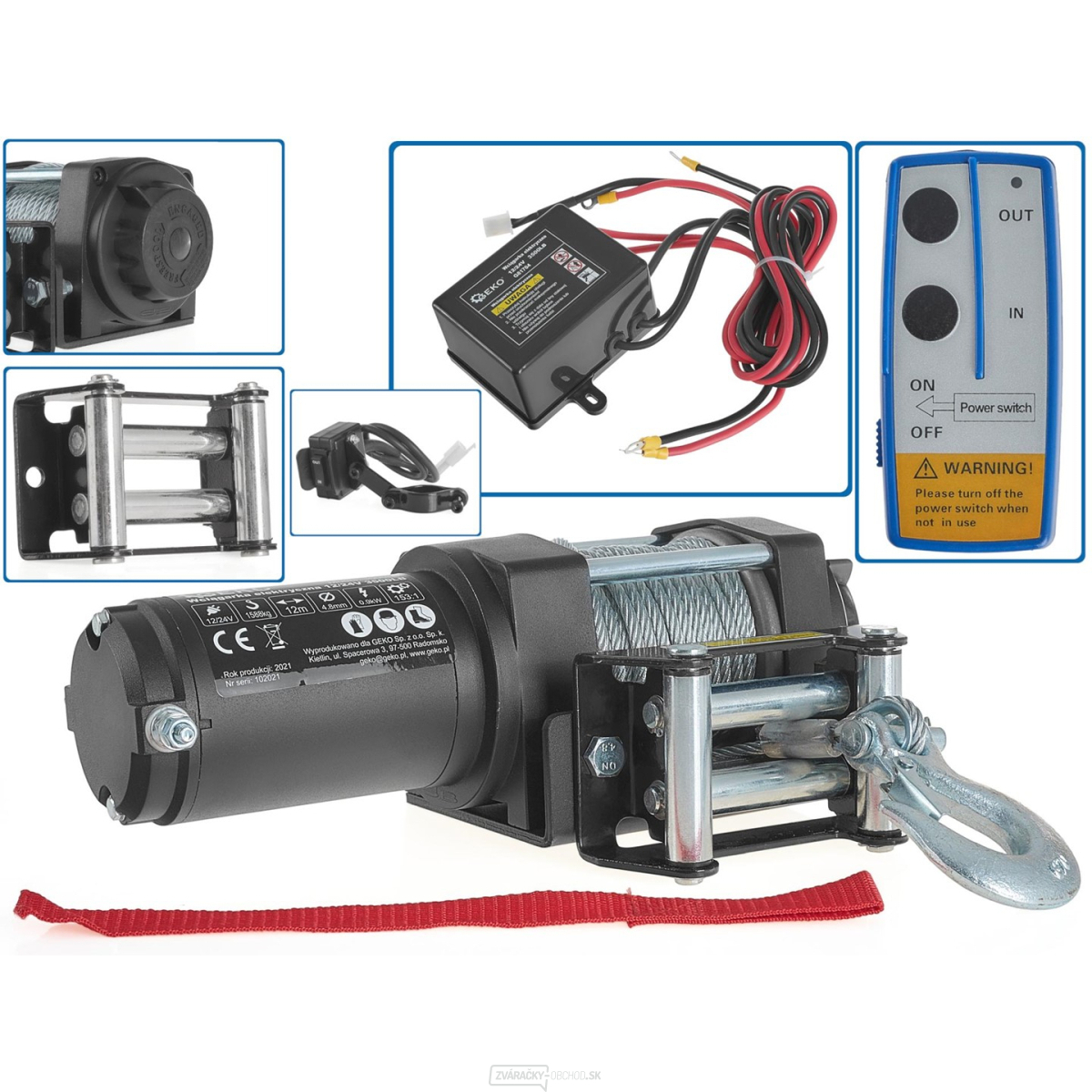 GEKO Elektrický lanový navijak 12V, 1588kg/3500lb
